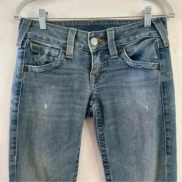 True Religion Jeans Womens Size 28 Straight Leg Distressed‎ Low Rise Vintage Y2k - Picture 2 of 15